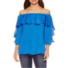 Bisou Bisou 3/4 Sleeve Ruffle Off The Shoulder Top