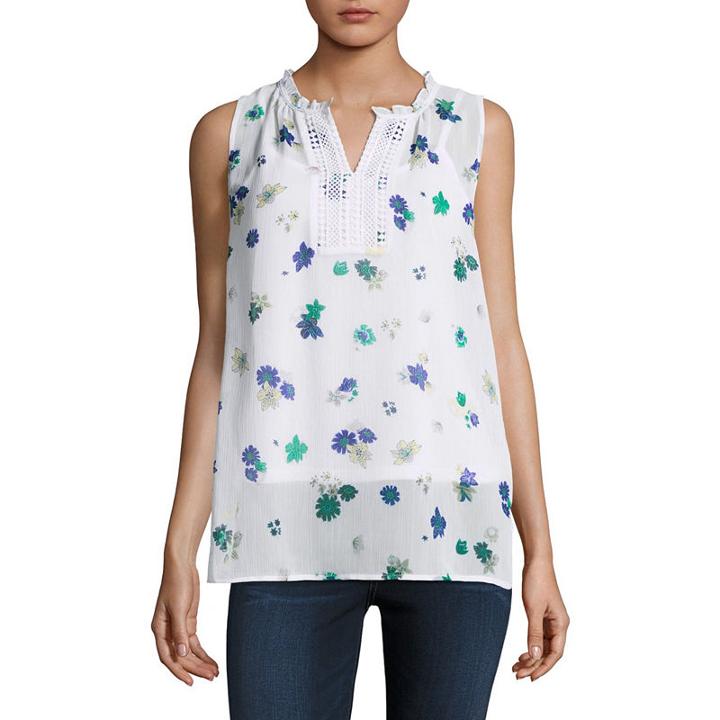 Liz Claiborne Sleeveless Split Neck Top - Tall