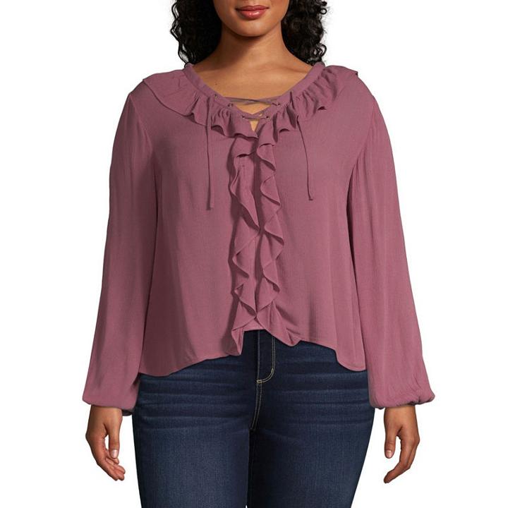 Arizona Long Sleeve Peasant Top-juniors Plus