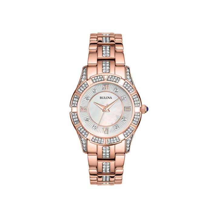 Bulova Womens Rose-tone Crystal Accent Watch 98l197