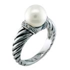 Womens Diamond Accent Color Enhanced White Pearl Cocktail Ring