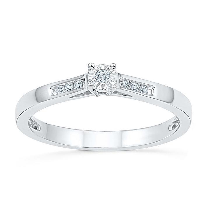 Promise My Love Womens Diamond Accent Round White Diamond Sterling Silver Promise Ring