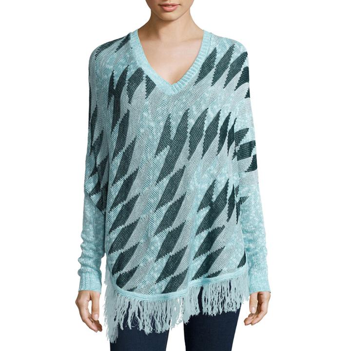 Love By Design Long-sleeve Fringe-trim Poncho