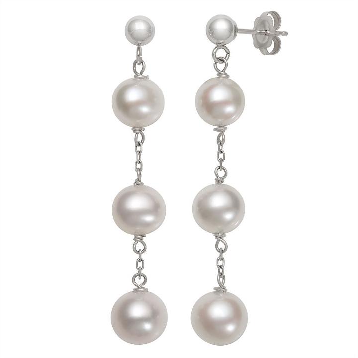 Cultured Freshwater Pearl 10k White Gold Drop Earrings