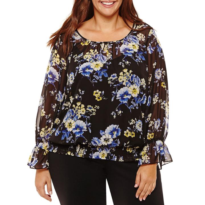 Alyx Long Sleeve Round Neck Chiffon Floral Blouse-plus