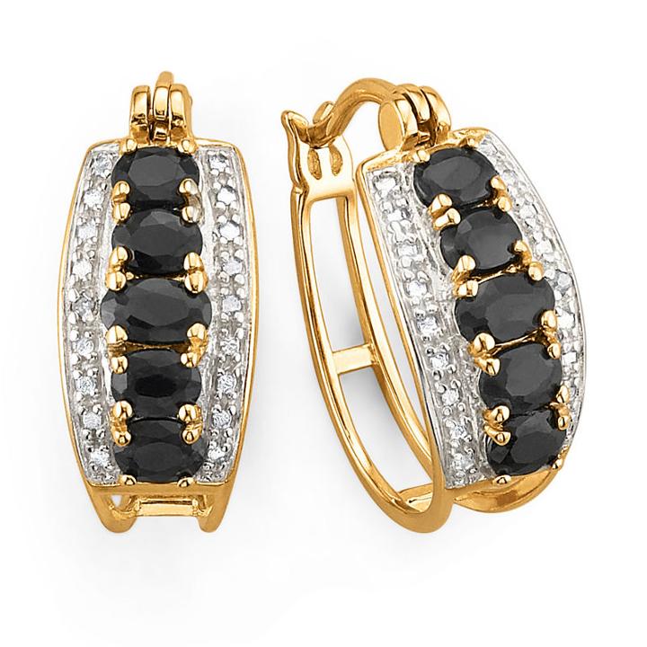 18k Gold Over Silver Genuine Sapphire Hoop Earrings