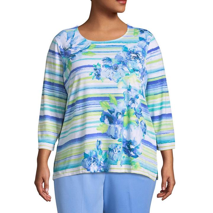 Alfred Dunner Bonita Springs Watercolor Stripe Floral T-shirt-plus