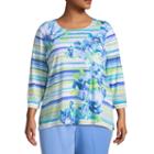 Alfred Dunner Bonita Springs Watercolor Stripe Floral T-shirt-plus