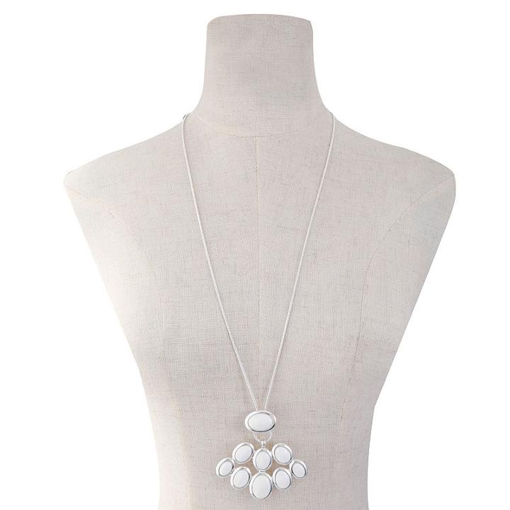 Liz Claiborne Womens White Oval Pendant Necklace