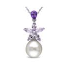 Cultured Freshwater Pearl And Genuine Amethyst Sterling Silver Pendant Necklace
