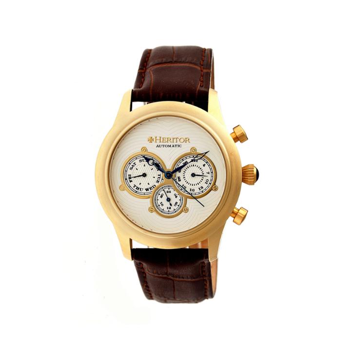 Heritor Automatic Earnhardt Mens Leather Day & Date-gold Tone/silver Tone Watch