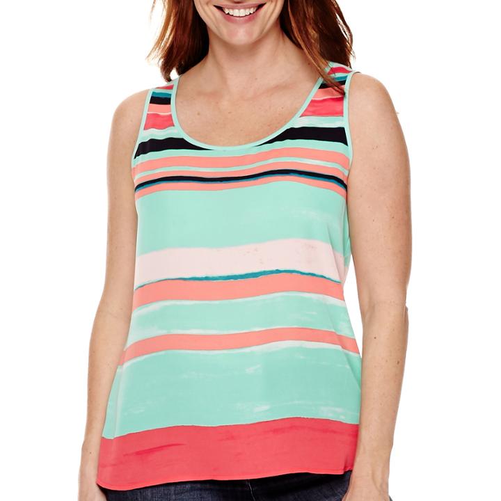 Liz Claiborne Striped High-low Tank Top - Petite