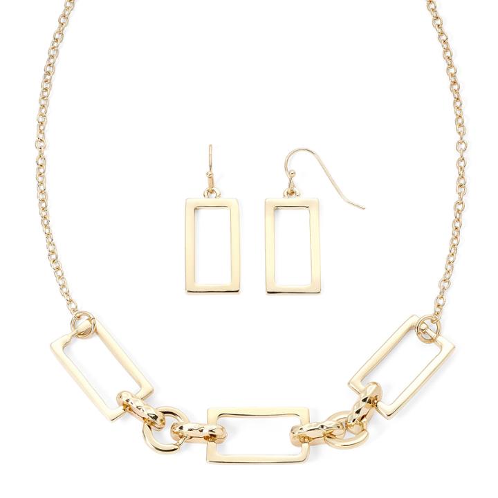 Liz Claiborne Gold-tone Rectangle Necklace And Earring Set