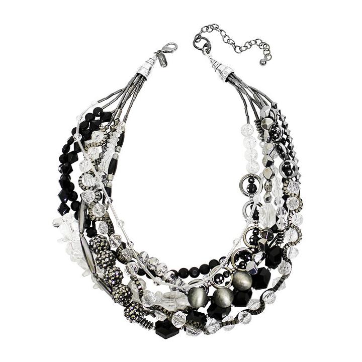 Aris By Treska Black Silver-tone Seven Strand Beaded Necklace