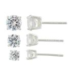 Diamonart Not Applicable 3 Pair 5 1/4 Ct. T.w. White Cubic Zirconia Sterling Silver Earring Sets