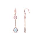 Pear-shaped Genuine Blue And Pink Chalcedony Rose Gold Over Silver Double-drop Earrings