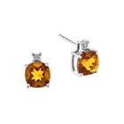 Genuine Citrine And Diamond-accent 14k White Gold Earrings