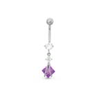 10k White Gold Purple And White Cubic Zirconia Dangle Belly Ring