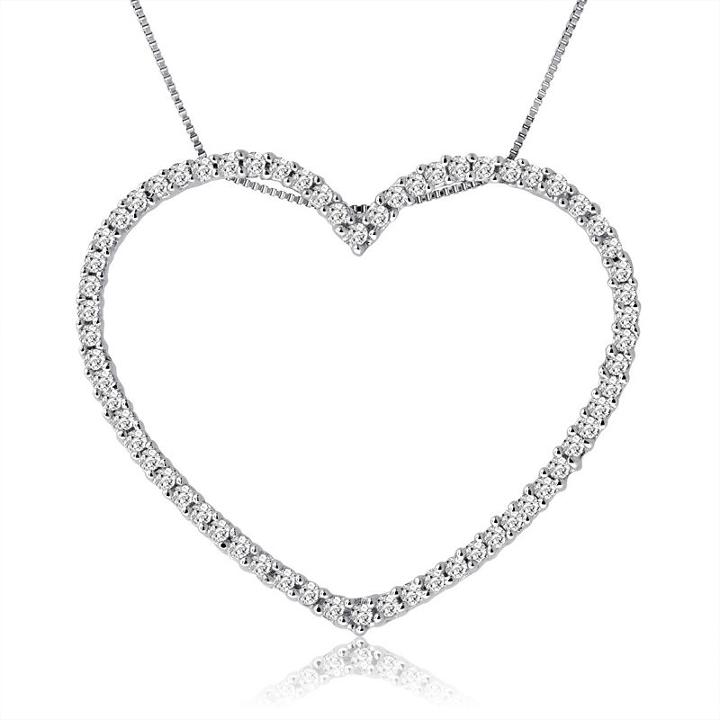 Womens 1 Ct. T.w. Genuine White Diamond Heart Pendant Necklace