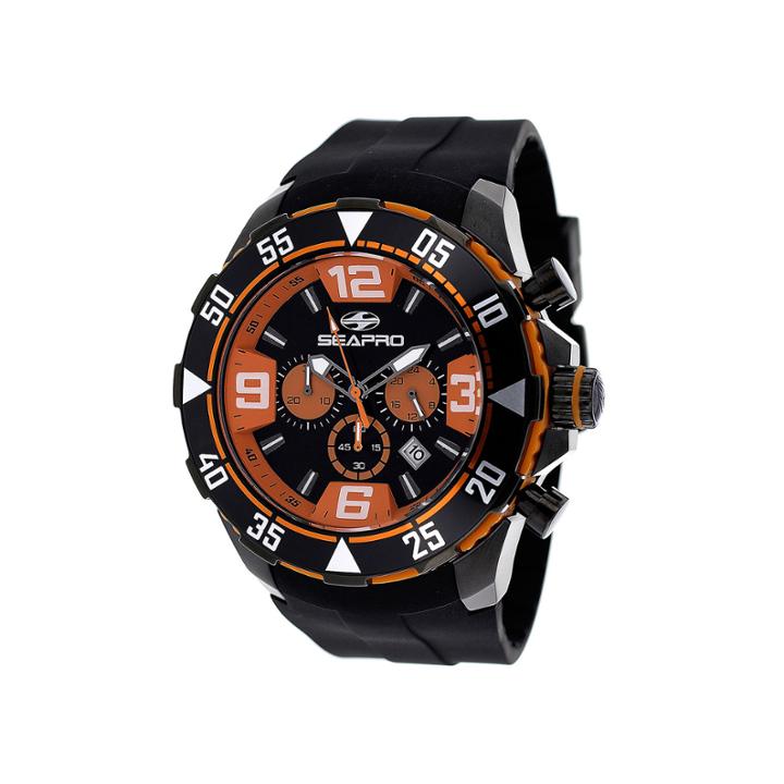 Seapro Diver Mens Orange Dial Black Silicone Strap Watch