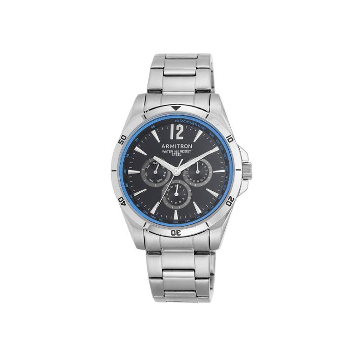 Armitron Mens 5148 Black And Blue Stainless Steel Link Watch