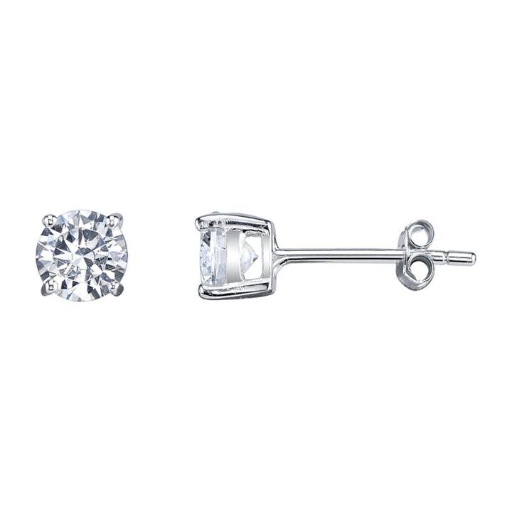 Silver Treasures White 5mm Stud Earrings