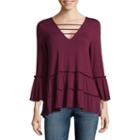 Miss Chievous 3/4 Sleeve V Neck Jersey Blouse-juniors