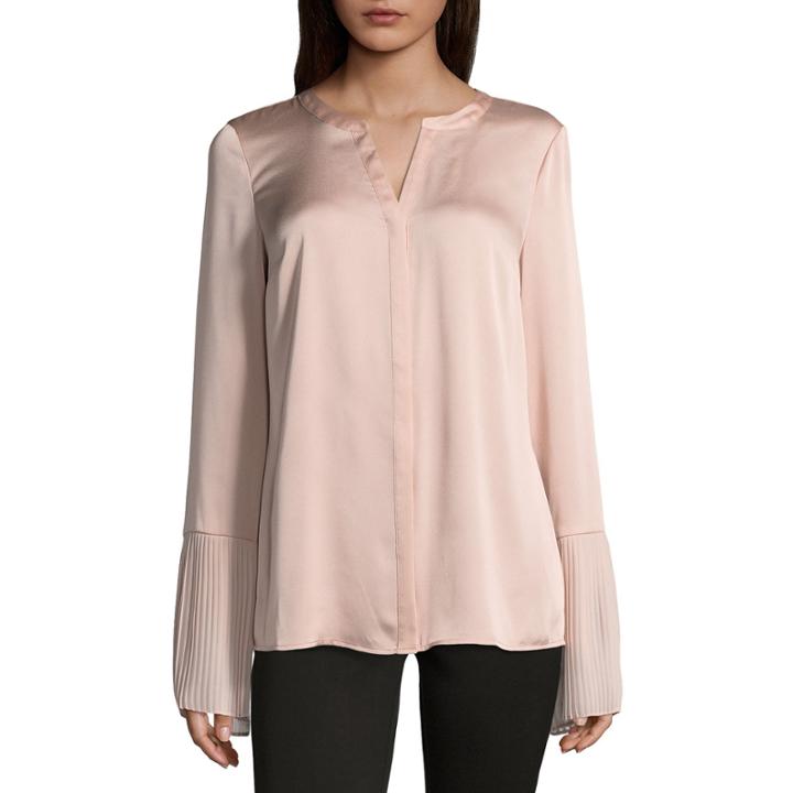 Worthington Long Sleeve Crew Neck Woven Blouse-tall