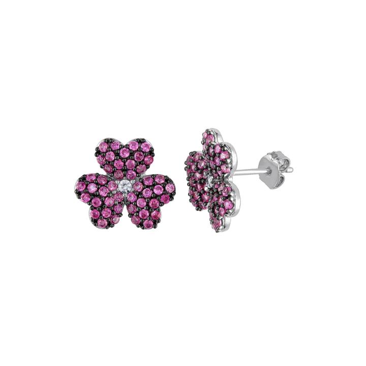 Lab-created Pink And White Sapphire Heart-shaped Flower Earrings