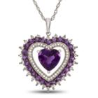 Lab-created Amethyst & White Sapphire Sterling Silver Halo Heart Pendant Necklace