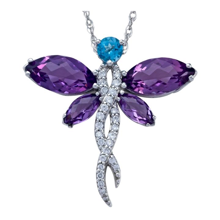 Lab-created Amethyst Dragonfly Sterling Silver Pendant Necklace