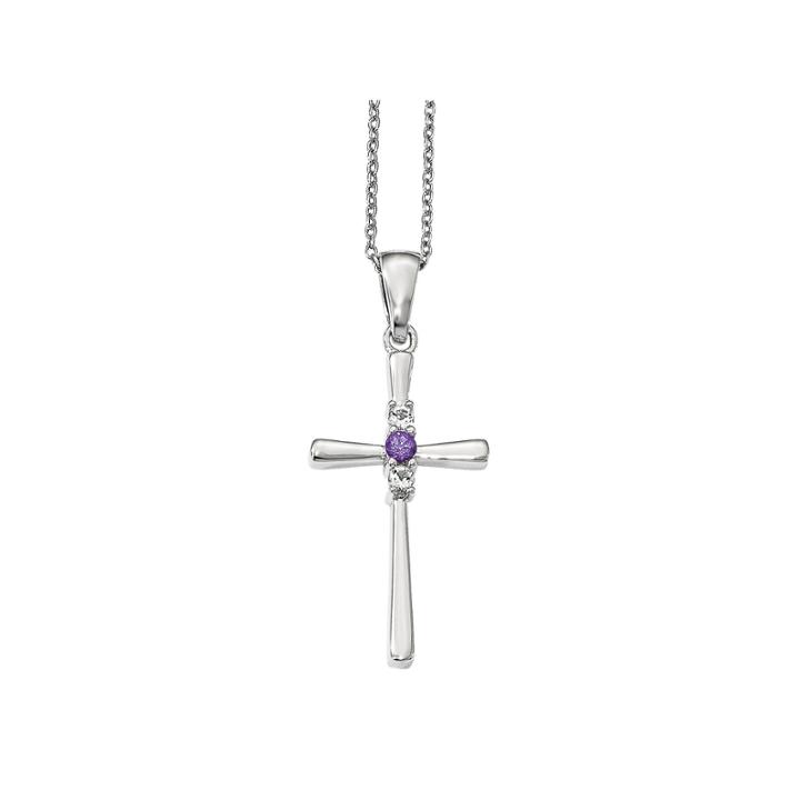 Survivor Collection Genuine Clear & Purple Swarovski Topaz Sterling Silver Faith Cross Necklace