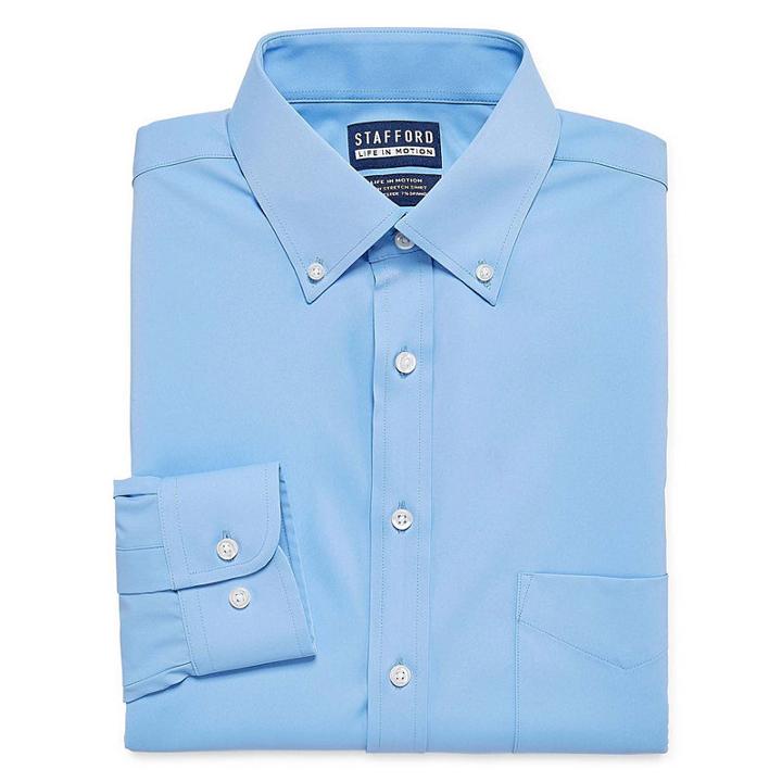 Stafford Poly Span Big And Tall Long Sleeve Woven Dress Shirt