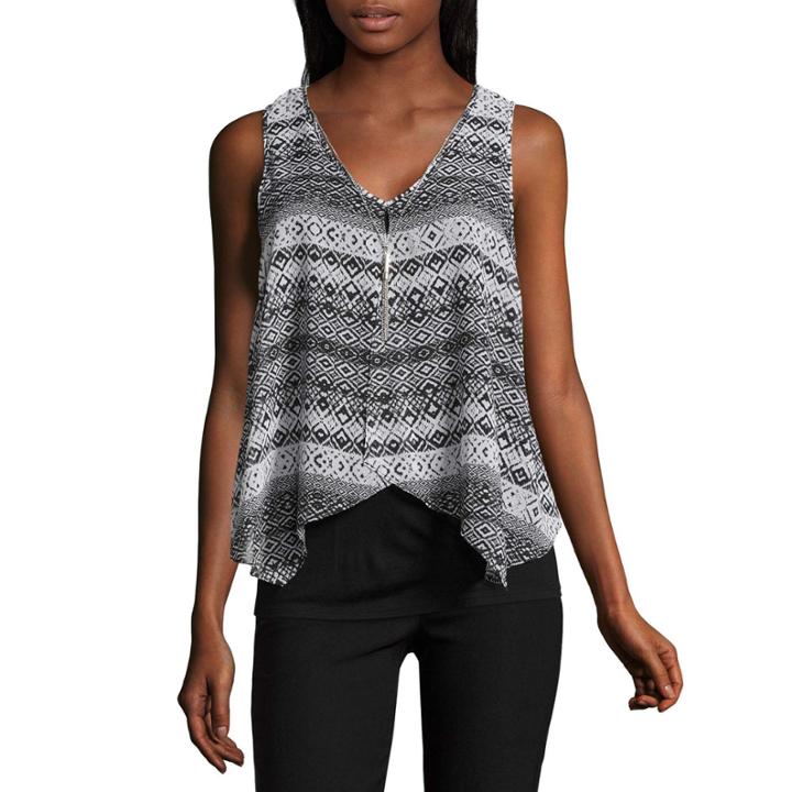 By & By Sleeveless V Neck Crepe Geo Linear Blouse-juniors