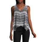 By & By Sleeveless V Neck Crepe Geo Linear Blouse-juniors