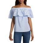 A.n.a Embroidered Off The Shoulder Ruffle Blouse