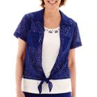 Alfred Dunner Catalina Island Short-sleeve Lace Tie-front Layered Top - Petite