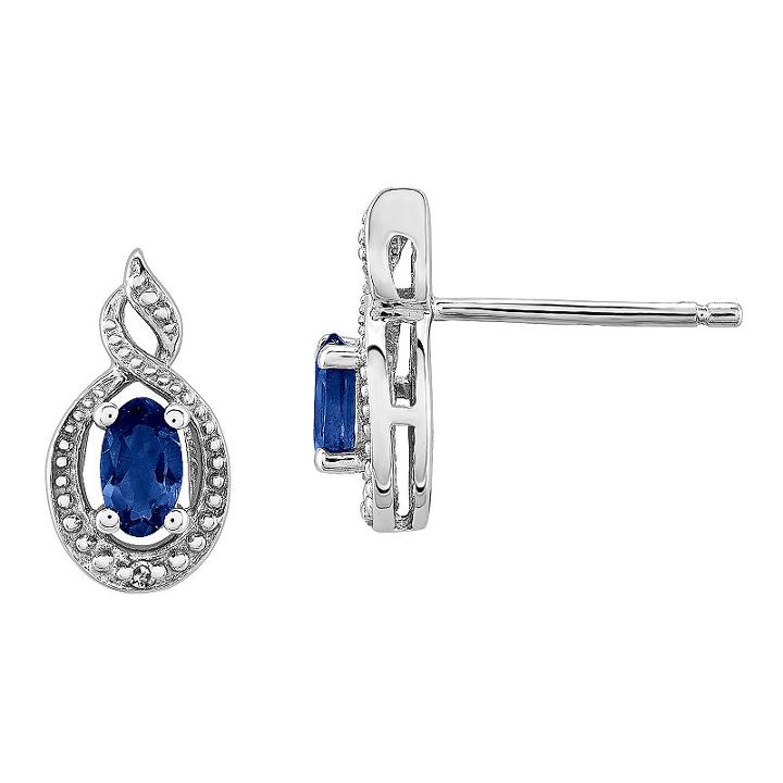 Diamond Accent Lab Created Blue Sapphire 13mm Stud Earrings