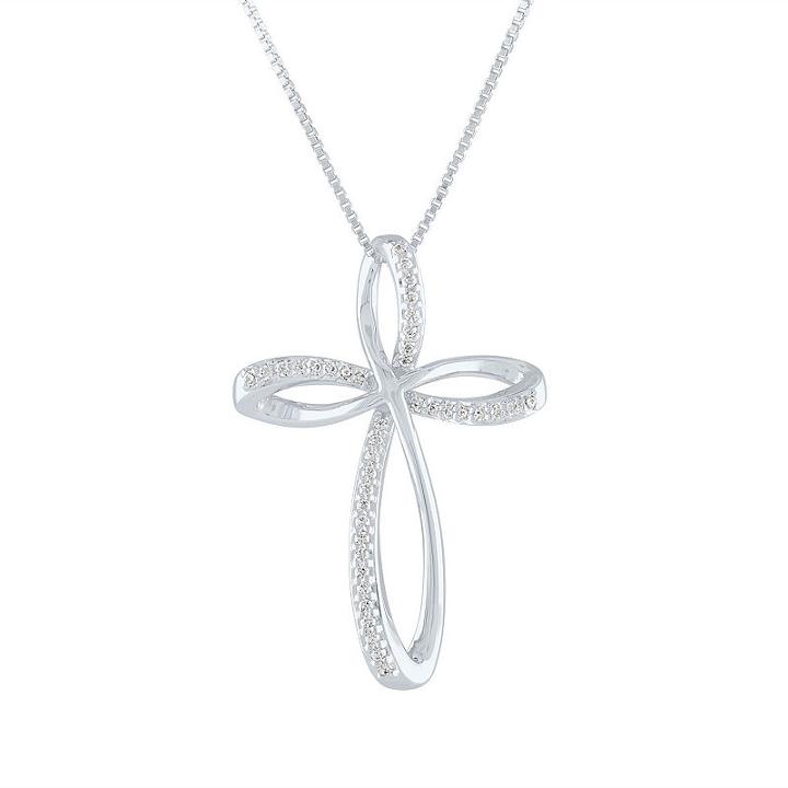 Womens 1/10 Ct. T.w. Genuine White Diamond Sterling Silver Cross Pendant Necklace