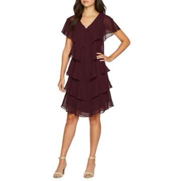 S.l. Fashions Short Sleeve Embellished A-line Dress