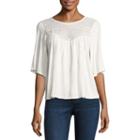 Eyeshadow Elbow Sleeve Bell Sleeve Peasant Top Juniors