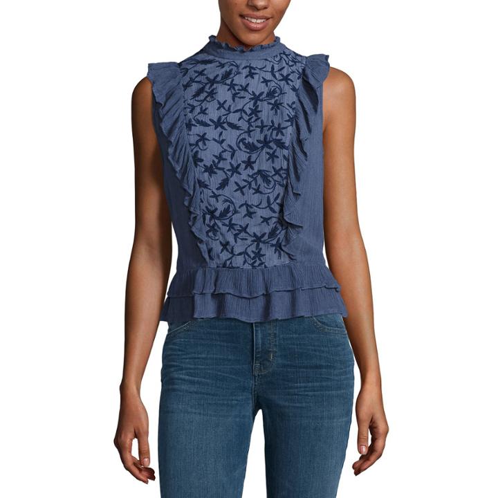 A.n.a Embroidered Ruffle Blouse