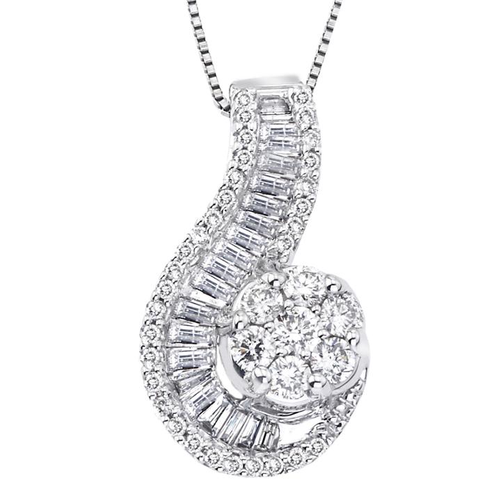 Diamond Blossom 1 Ct. T.w. Diamond 10k White Gold Swirl Pendant Necklace