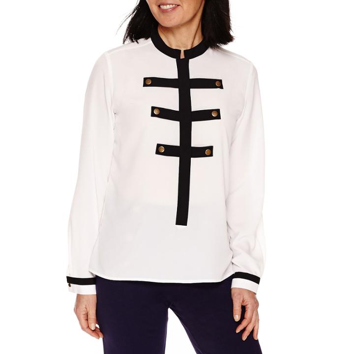Sag Harbor Long Sleeve Crew Neck Woven Blouse