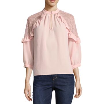 Hollywould Long Sleeve Keyhole Neck Woven Blouse-juniors