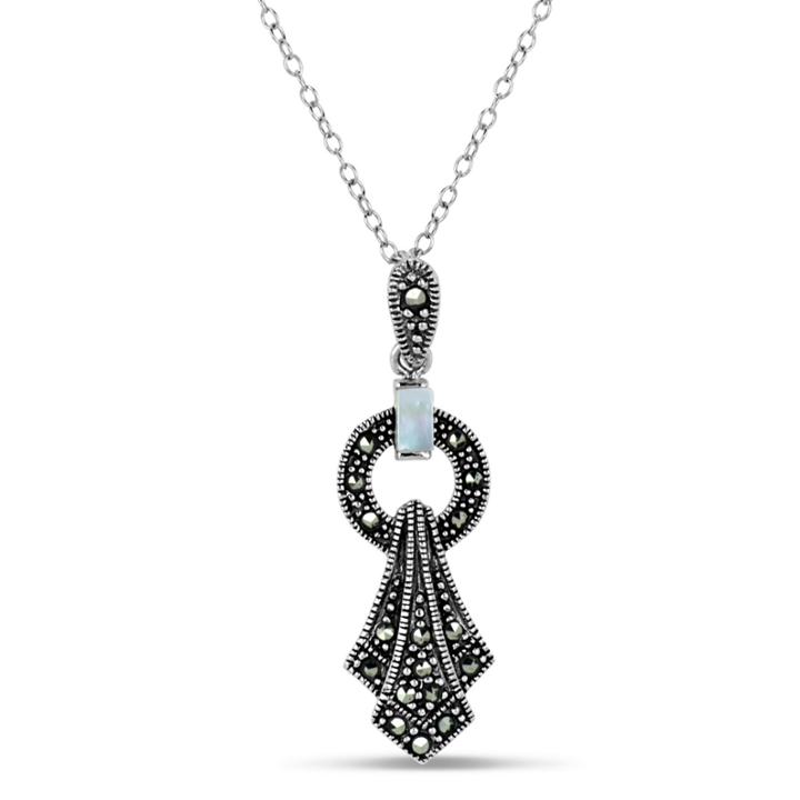 Womens Swarovski Marcasite Sterling Silver Pendant Necklace
