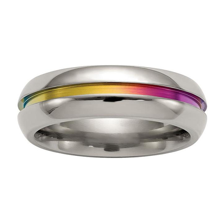 Edward Mirell Mens Titanium Multi-anodized Center Wedding Band