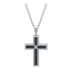 Mens Diamond Accent Stainless Steel Carbon Fiber Cross Pendant Necklace