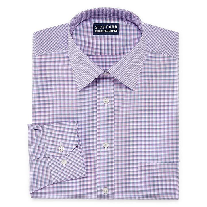 Stafford All Season Coolmax Big And Tall Long Sleeve Woven Checked Dress Shirt
