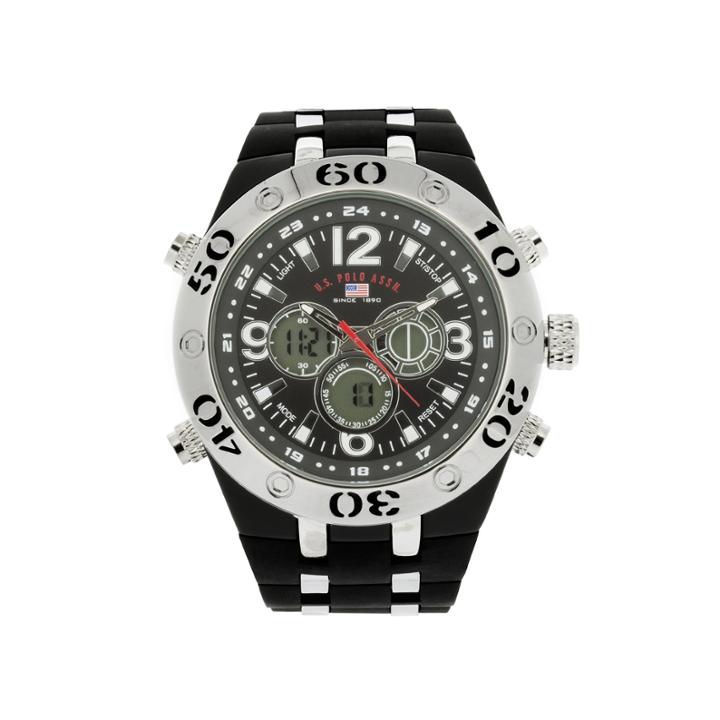 U.s. Polo Assn. Mens Black Silicone Strap Analog/digital Watch